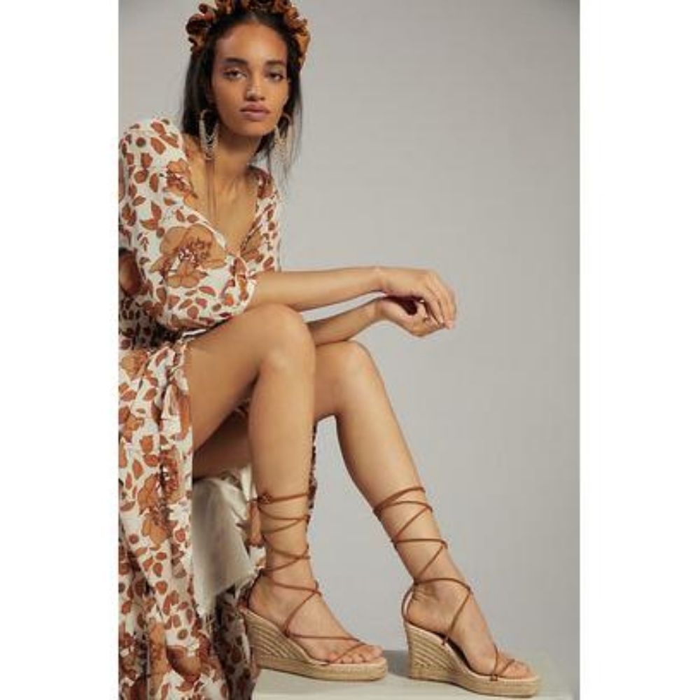 Jeffrey Campbell espadrille ankle tie wedge sandals in coral